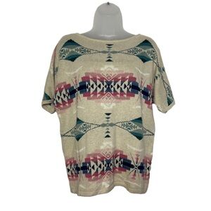 Chaps Aztec Print Short Sleeve Sweater NWT